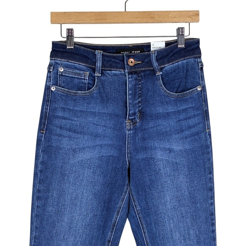 NWT Tribal Jeans Brooke Solid Micro Flare Jeans Blue High Rise Stretch Size 0 - Picture 3 of 8